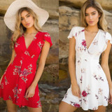 BEFORW 2018 Floral Print Boho Summer Dress Women Sexy V Neck Short Sleeve Mini Dresses Femme Casual Beach Short Dress vestidos