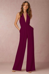 BEFORW 2018 New Casual Wedding Jumpsuit Sexy Sleeveless Halter Elegant Jumpsuit Ladies Coverall Deep V Sexy Halter Jumpsuit