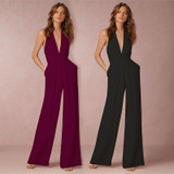 BEFORW 2018 New Casual Wedding Jumpsuit Sexy Sleeveless Halter Elegant Jumpsuit Ladies Coverall Deep V Sexy Halter Jumpsuit