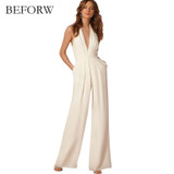 BEFORW 2018 New Casual Wedding Jumpsuit Sexy Sleeveless Halter Elegant Jumpsuit Ladies Coverall Deep V Sexy Halter Jumpsuit