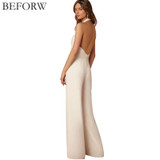 BEFORW 2018 New Casual Wedding Jumpsuit Sexy Sleeveless Halter Elegant Jumpsuit Ladies Coverall Deep V Sexy Halter Jumpsuit