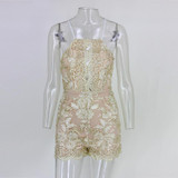 Beetone New Bodycon Jumpsuit Backless Sexy Lace Bodysuit Women Short Jumpsuit Overalls Combinaison Femme Hollow Out Playsuit
