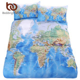 BeddingOutlet World Map Bedding Set Vivid Printed Blue Bed Cover Twill Cozy Home Textiles Multi Sizes 3pcs