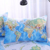 BeddingOutlet World Map Bedding Set Vivid Printed Blue Bed Cover Twill Cozy Home Textiles Multi Sizes 3pcs