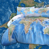 BeddingOutlet World Map Bedding Set Vivid Printed Blue Bed Cover Twill Cozy Home Textiles Multi Sizes 3pcs