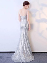 Backless Sequined Mermaid Floor Evening Dress