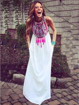 Backless Halter-neck Printed Bohemian Dress