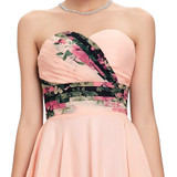 Grace Karin Floral Print Pattern Short Cocktail Dress Sexy Ruched Prom Party Gowns Plus Size Chiffon Knee Length Cocktail Dress