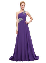 Grace Karin Evening Dresses Long One Shoulder Floor Length Chiffon Formal Prom Dress Gowns Robe de Soiree Longue 2018