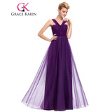 Grace Karin Evening Dress Soft Tulle Purple Elegant Long Formal Evening Gowns Backless Empire Waist Dinner Dresses Party Fashion Grace Karin Evening Dress Soft Tulle Purple Elegant Long Formal Evening Gowns Backless Empire Waist Dinner Dresses Party Fashion