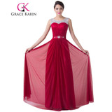 Grace Karin Evening Dress Red Chiffon Long Evening Gowns Sequin Beaded Party Events Robe De Soiree Special Occasion Dresses 2017