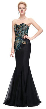 Grace Karin Evening Dress 2017 New Long Navy Blue Mermaid Evening Gowns Strapless Sweetheart Peacock Special Occasion Dresses
