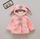 Girl Coat Cute Rabbit Ear Hoodies Winter Warm Kids Jacket Outerwear Children Clothing Baby Tops 2 Colors