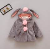 Girl Coat Cute Rabbit Ear Hoodies Winter Warm Kids Jacket Outerwear Children Clothing Baby Tops 2 Colors