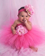 Girl Baby Party Tutu Dress Flower Double Layers Fluffy Purple White Pink Tutu Dress With Headband Birthday Sets For Baby