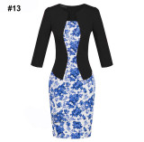 Gift Sashes Womens Elegant Belted Tartan Wear to Work Business Dress Lady Autumn Long Sleeve Plaid Office Pencil Dress Plus Size