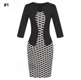 Gift Sashes Womens Elegant Belted Tartan Wear to Work Business Dress Lady Autumn Long Sleeve Plaid Office Pencil Dress Plus Size