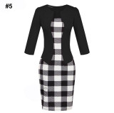 Gift Sashes Womens Elegant Belted Tartan Wear to Work Business Dress Lady Autumn Long Sleeve Plaid Office Pencil Dress Plus Size