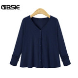 GIBSIE Plus Size Women Clothing 2017 Autumn Fashion V Neck Cardigan Big Size 4XL 5XL Women Casual Solid Button Sweater 2 Color