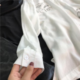 GETSRING Women Shirts Blouses Cotton White Shirt Line Face Print Retro Shirts Long Sleeve Top White Blouse Lady Spring Summer