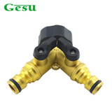 Gesu Brass Hose Pipe Splitter 2 Way Quick Connector Adaptor Y Shape Garden Tap Garden Tap for Irrigation EN Standard 7406YFQ-W2