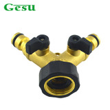Gesu Brass Hose Pipe Splitter 2 Way Quick Connector Adaptor Y Shape Garden Tap Garden Tap for Irrigation EN Standard 7406YFQ-W2