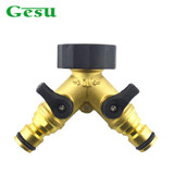 Gesu Brass Hose Pipe Splitter 2 Way Quick Connector Adaptor Y Shape Garden Tap Garden Tap for Irrigation EN Standard 7406YFQ-W2