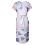 Geometric Print Dress Women V Neck Short Sleeve 2017 Woman Summer Dresses Casual Sashes Robe Midi Dress Ladies Elegant Vestidos