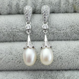 Genuine wedding freshwater pearl earrings for women,fashion natural pearl earrings 925 silver jewelry mom trendy best gift white