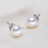 Genuine stud freshwater pearl earrings for women,white natural pearl earrings 925 silver girl best gift anniversary wedding gift