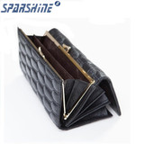 Genuine Leather Women Wallet Cowhide Purse Women Long Plaid Wallets Brand Designer Zipper Hasp Clutch Wallet Female Card Holder