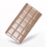 Genuine Leather Women Wallet Cowhide Purse Women Long Plaid Wallets Brand Designer Zipper Hasp Clutch Wallet Female Card Holder