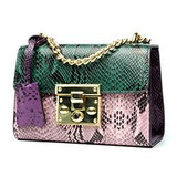 Genuine Leather Serpentine Handmade Luxury Patchwork Women Shoulder Bags Small Women Cross body bag snake skin women satchel bag