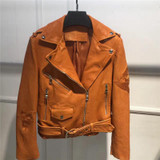 Genuine Leather Sheepskin Jacket Women Spring Autumn Rivet Real Leather Coat Fashion Bright Color Single Leather Jacket Female