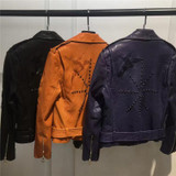 Genuine Leather Sheepskin Jacket Women Spring Autumn Rivet Real Leather Coat Fashion Bright Color Single Leather Jacket Female
