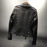 Genuine Leather Jacket Women Real Sheepskin Leather Jacket Rivet Motorcycle Biker Lady Coat Female Natural Sheep Leather Jacket