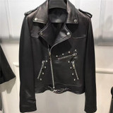 Genuine Leather Jacket Women Real Sheepskin Leather Jacket Rivet Motorcycle Biker Lady Coat Female Natural Sheep Leather Jacket