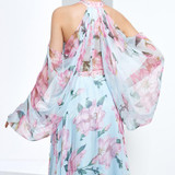 Dressv cheap printing prom party evening dress halter a line long sleeves formal party dress elegant women long evening dresses