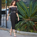 Dressv black cocktail dress elegant scoop neck button sheath half sleeves beading wedding party formal dress cocktail dresses