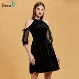 Dressv black cocktail dress cheap scoop neck a line sleeveless zipper up graduation party dress elegant fashion cocktail dress
