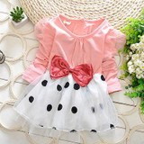 Dresses Kids Baby Toddler Girls Clothing Princess Long Sleeve Bow Polka Dot Cute Party Girl Summer Dress