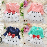 Dresses Kids Baby Toddler Girls Clothing Princess Long Sleeve Bow Polka Dot Cute Party Girl Summer Dress