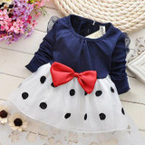 Dresses Kids Baby Toddler Girls Clothing Princess Long Sleeve Bow Polka Dot Cute Party Girl Summer Dress