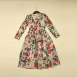 Dress 2016 Summer European New Fashion Women Long Sleeve Rose and Birds Print Elegant Above Knee High Quality Dress