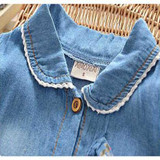 DreamShining Spring Baby Girl Dress Denim Floral Bow Children Clothing Kids Clothes Short Sleeve Infant Baby Girl Princess Dress