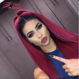 Dream Beauty Brazilian Silky Straight Lace Front Wig Remy Hair Ombre 1B/99j burgundy Human Hair Wig With Baby Hair and Hairline