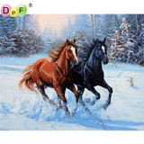 DPF Diamond painting Snow double horses square rhinestone mosaic Diy Diamond Embroidery Handicraft Inlay Mosaic cross stitch