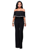 Adogirl Rompers Womens Jumpsuit Black Ruffles Jumpsuit Sexy Off Shoulder Slash Neck Bodysuit Women Cape Sexy Bodycon Jumpsuits