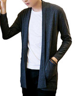 Acquaa Men Shawl Collar Open Front Pockets Casual Long Cardigan