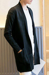 Acquaa Men Shawl Collar Open Front Pockets Casual Long Cardigan